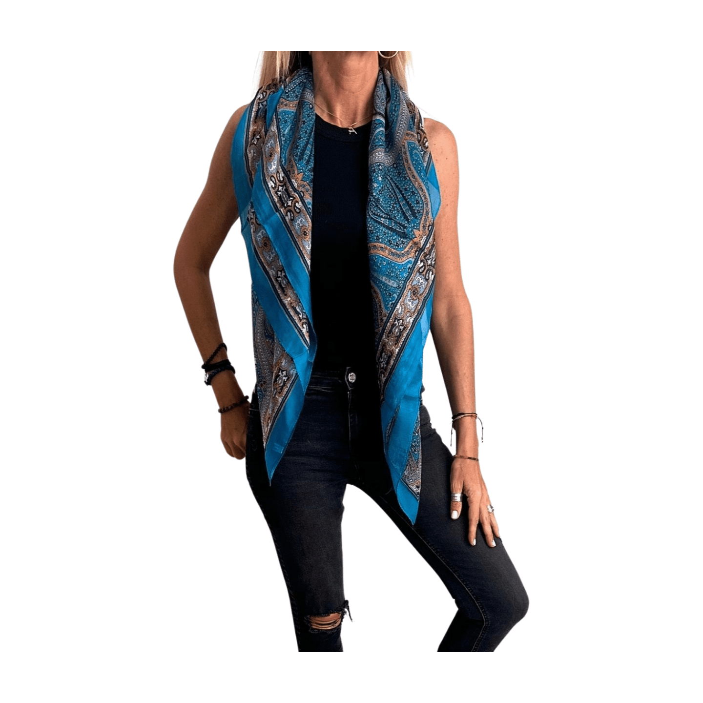 Pañuelo de seda de la india estampado azul