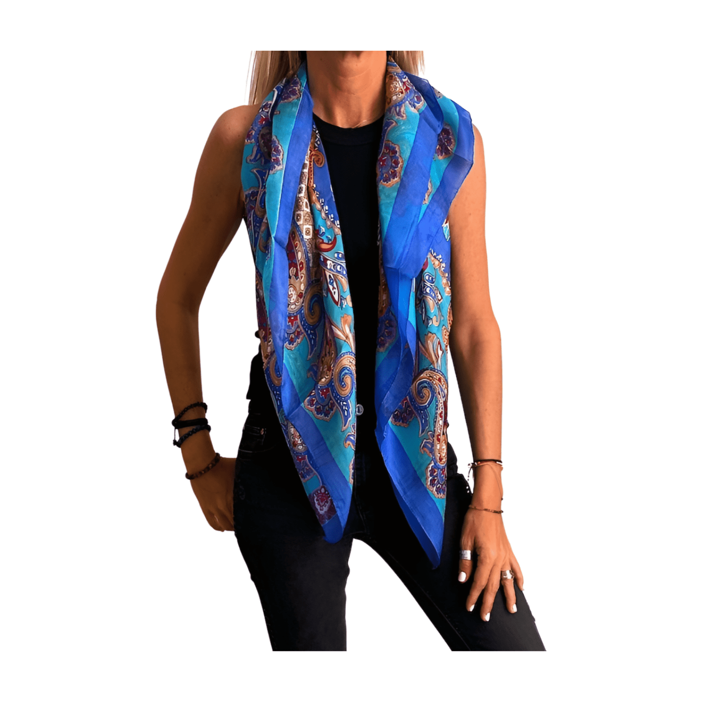Pañuelo de seda estampado azul