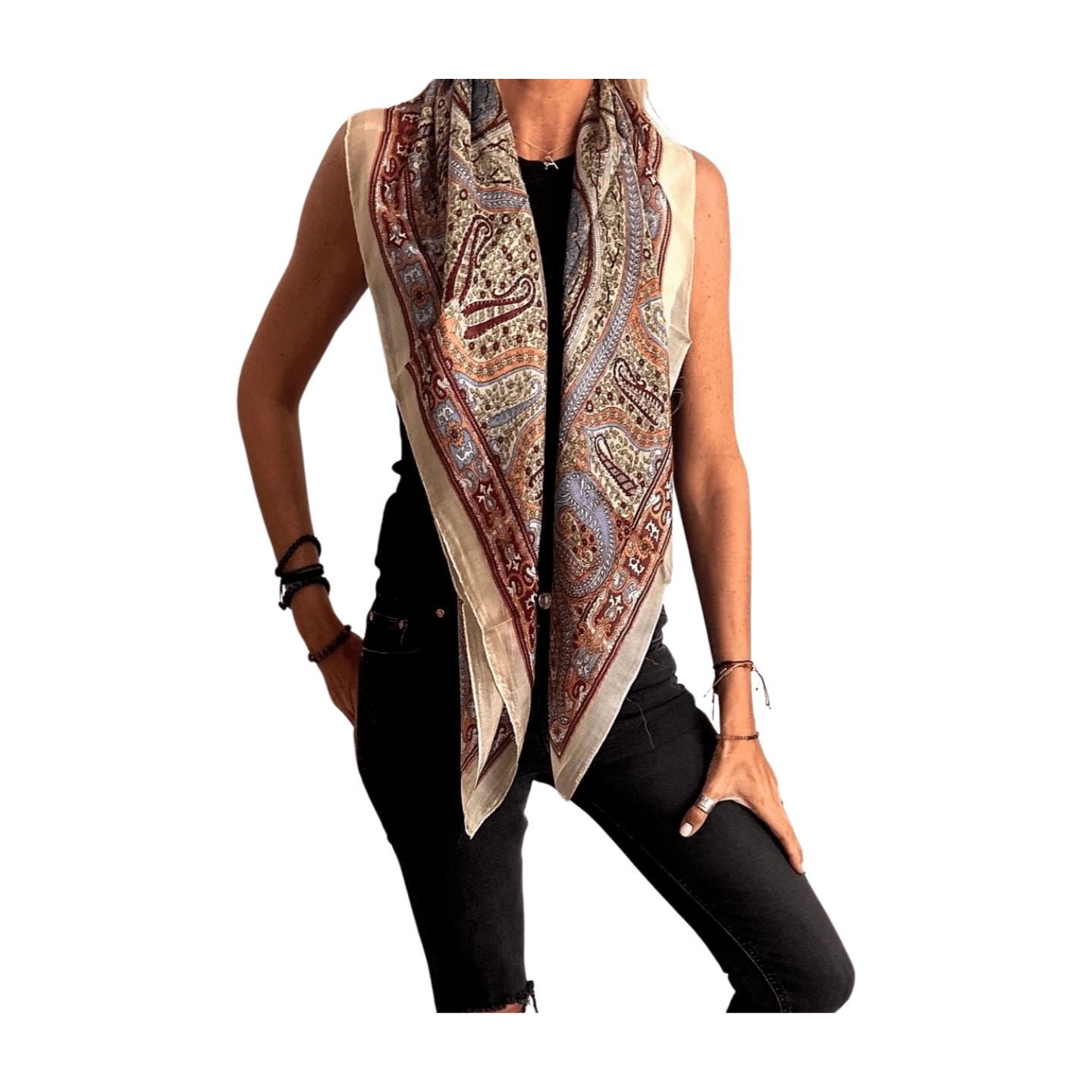 Pañuelo de seda de la india estampado blanco roto