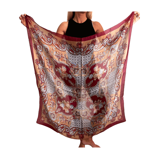 Pañuelo de seda de la india estampado granate