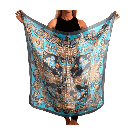 Pañuelo de seda de la india estampado gris oscuro