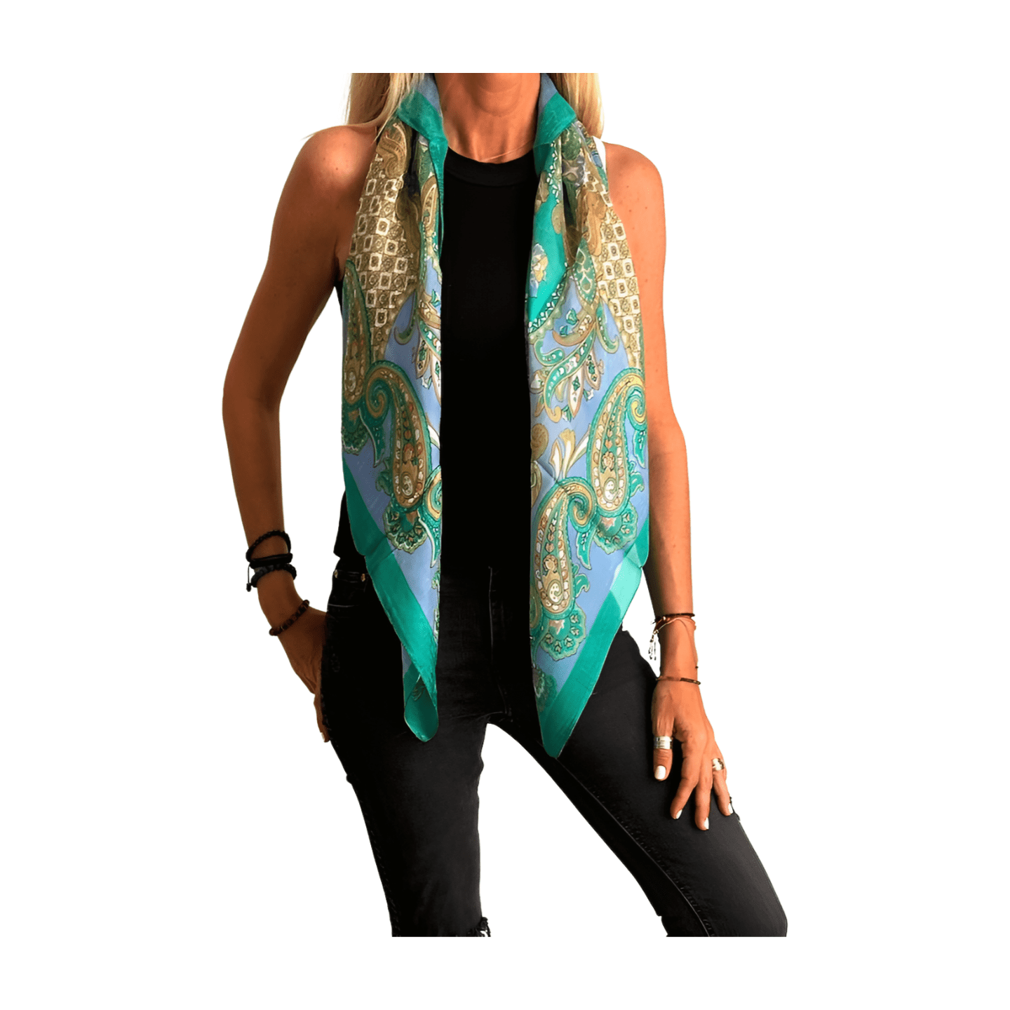 Pañuelo de seda de la india estampado verde