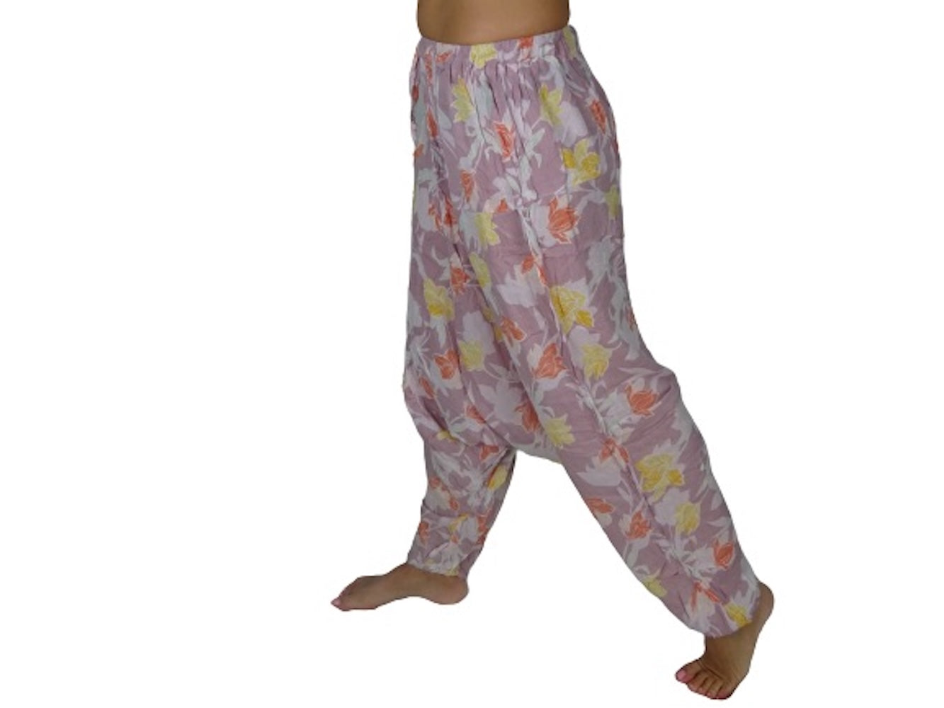 Pantalón afgano indio malva con estampado floras