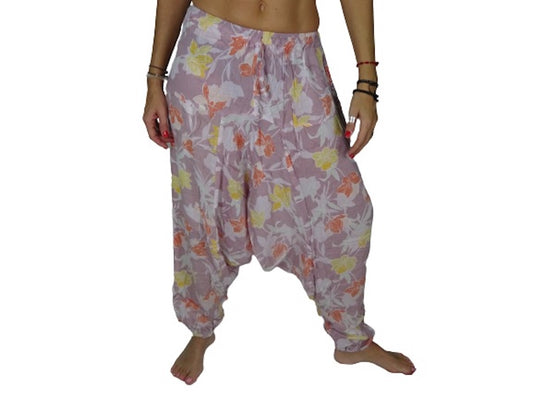 Pantalón afgano indio malva con estampado floras