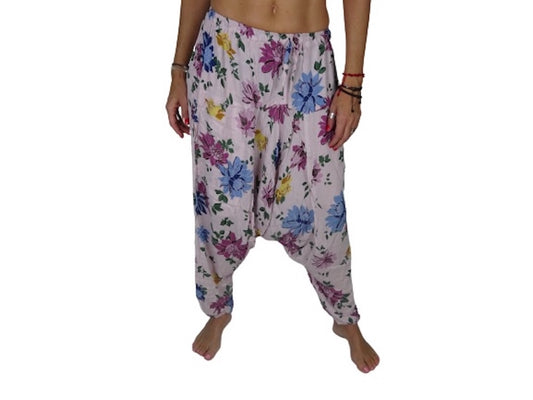 Pantalón afgano indio blanco estampado floral