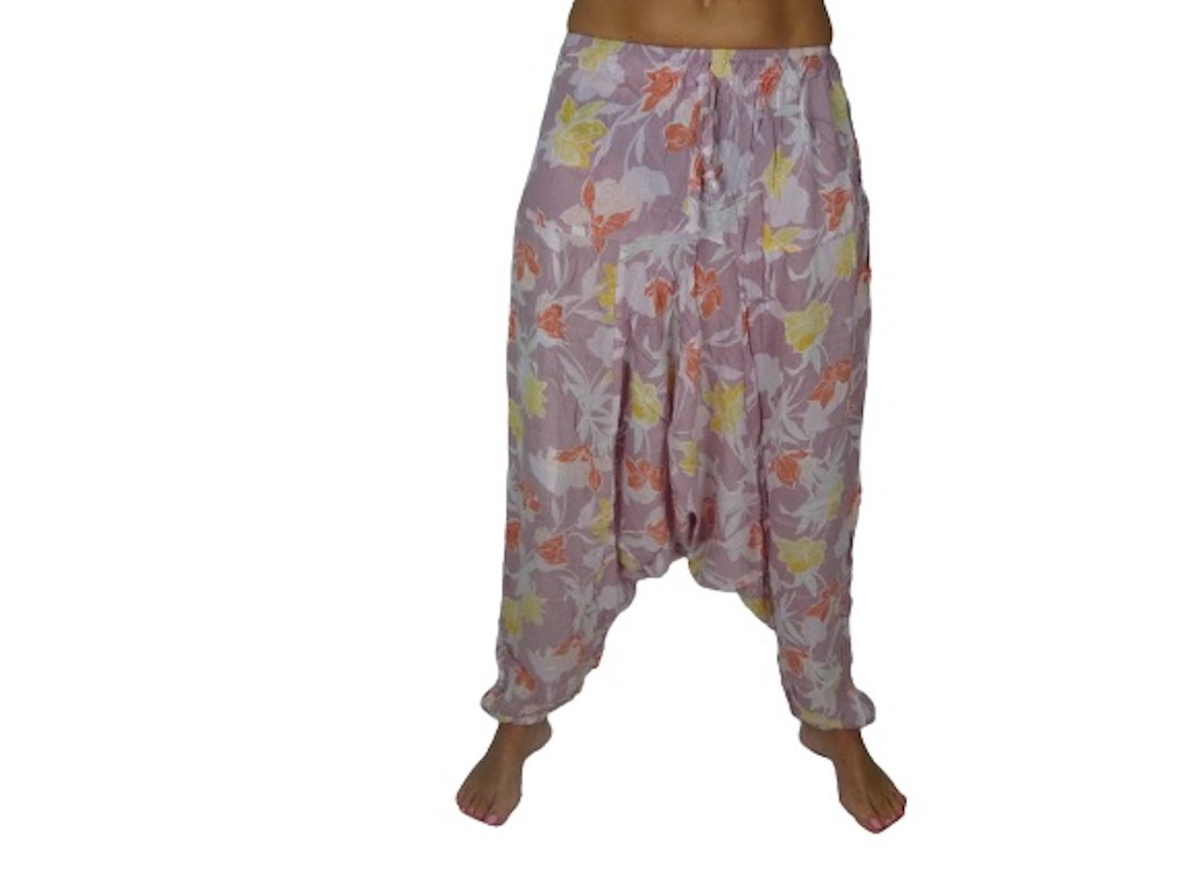 Pantalón afgano indio malva con estampado floras