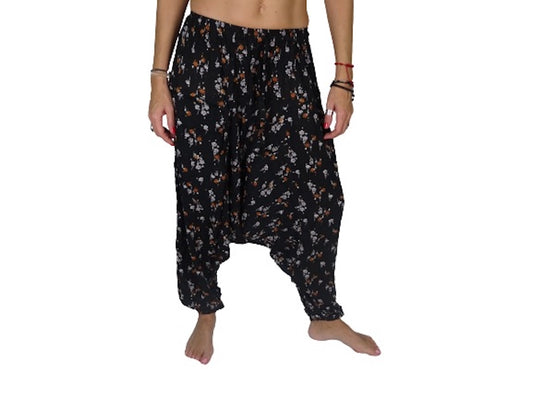 Pantalón afgano indio negro con flores