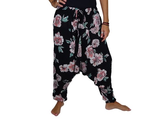 Pantalón afgano indio negro con flores