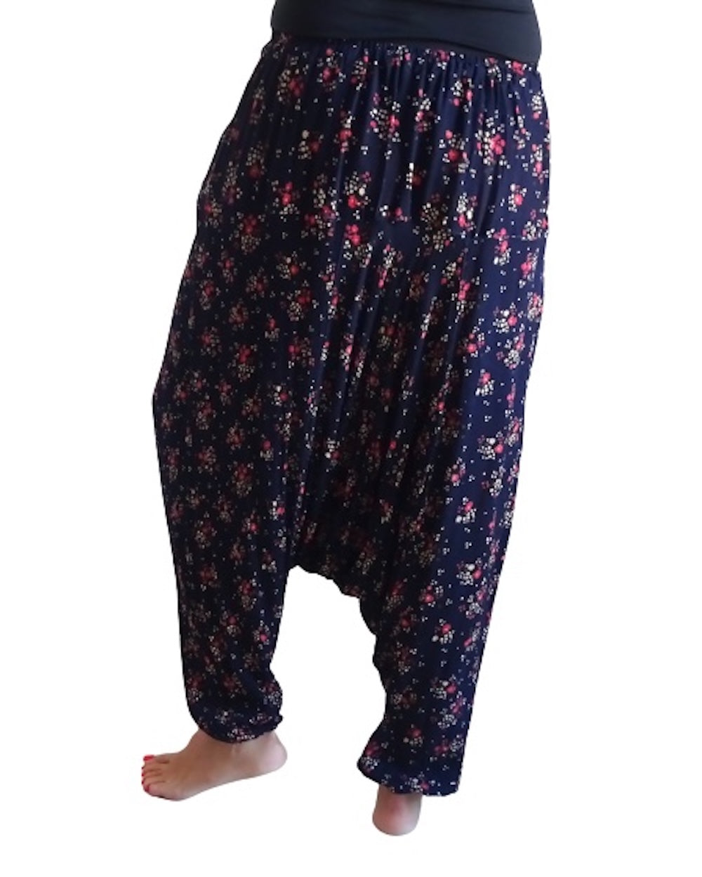 Pantalón afgano indio azul marino con estampado floral