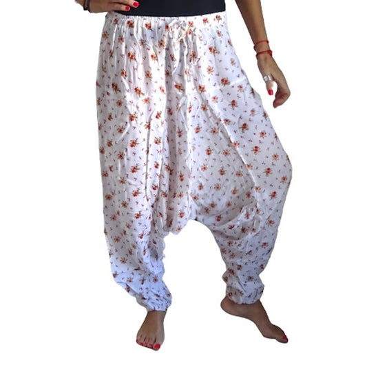 Pantalón afgano indio blanco con estampado floral