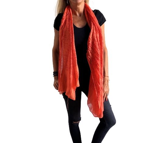 Pañuelo de algodón naranja con mantra OM