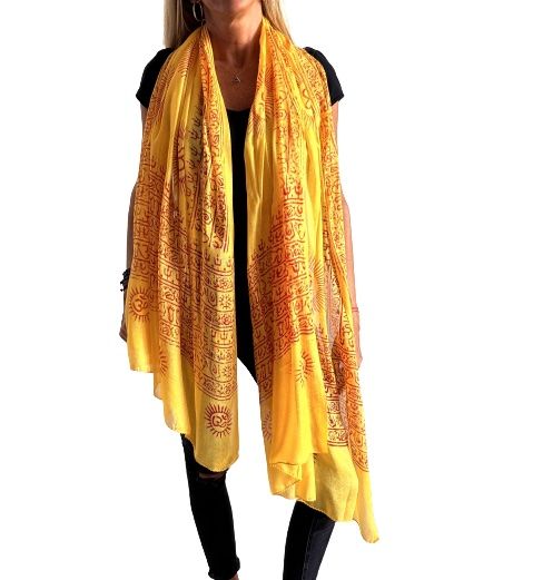 Pañuelo de algodón amarillo con matra OM