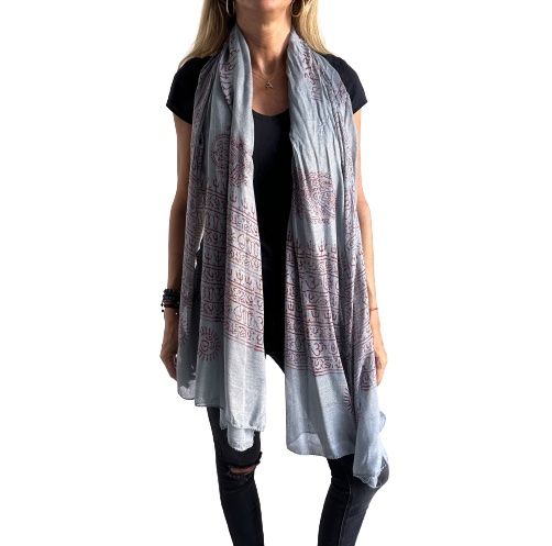 Pañuelo de algodón gris azulado con mantra OM