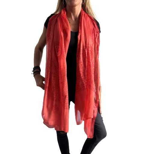 Pañuelo de algodón rojo con matra OM