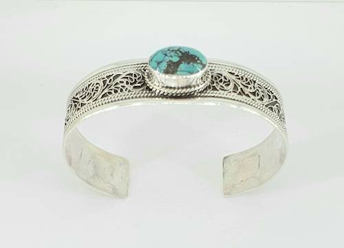 Pulsera de plata rígida con turquesa