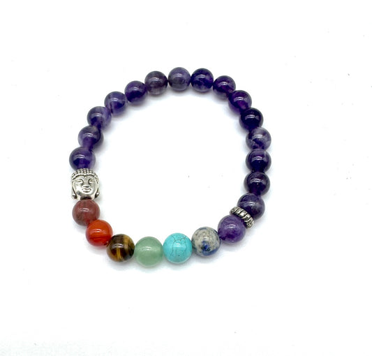 Pulsera elástica AMATISTA con minerales 7 CHAKRAS