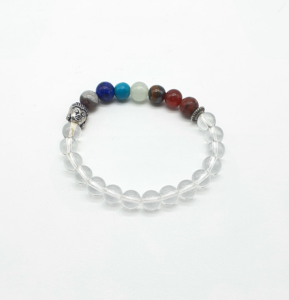 Pulsera elástica de minerales CUARZO y 7 CHAKRAS