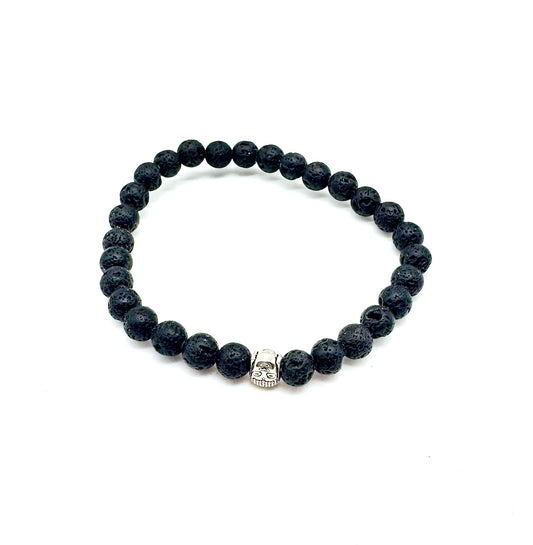 Pulsera elástica de minerales PIEDRA VOLCÁNICA y cabeza de Buda