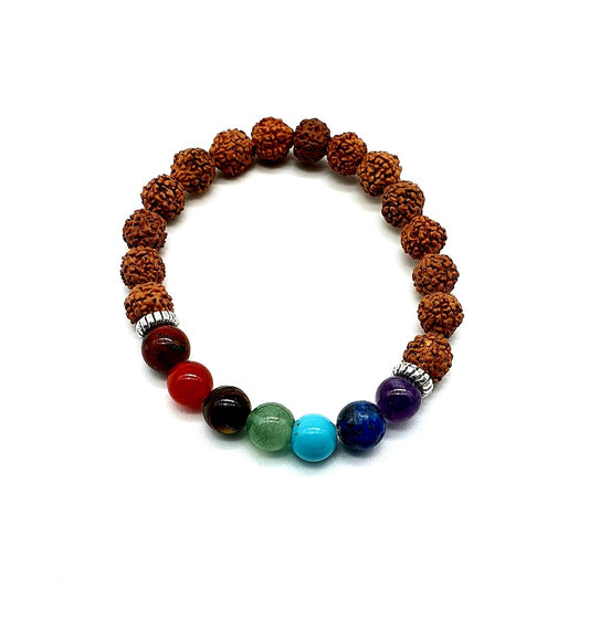 Pulsera elástica de RUDRAKSHA con minerales 7 CHAKRAS