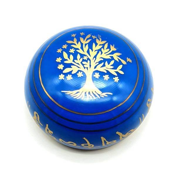 Cuenco tibetano azul de siete metales mantra