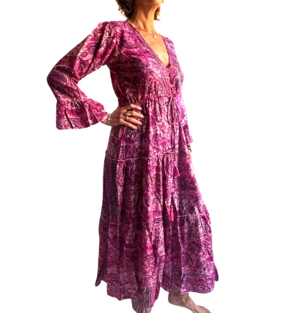 Vestido indio estampado de seda