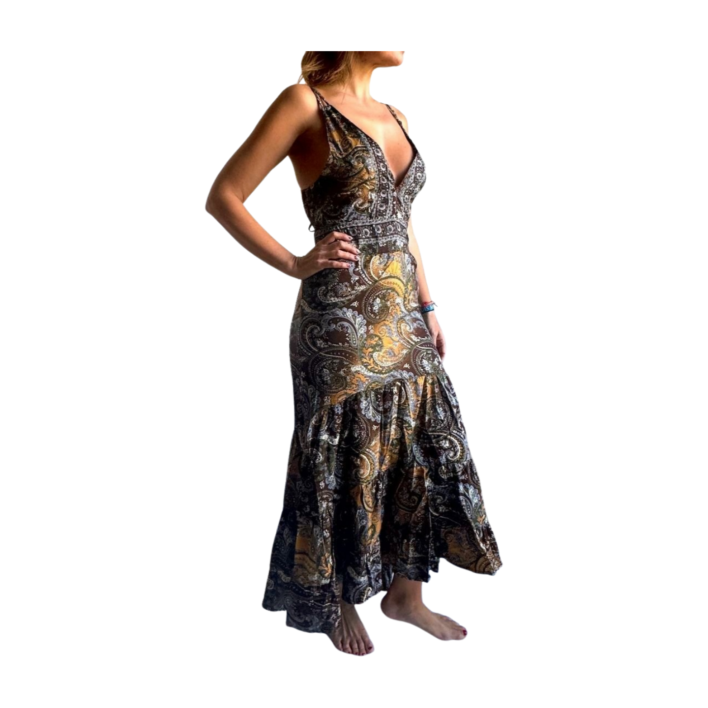 Vestido indio estampado de seda