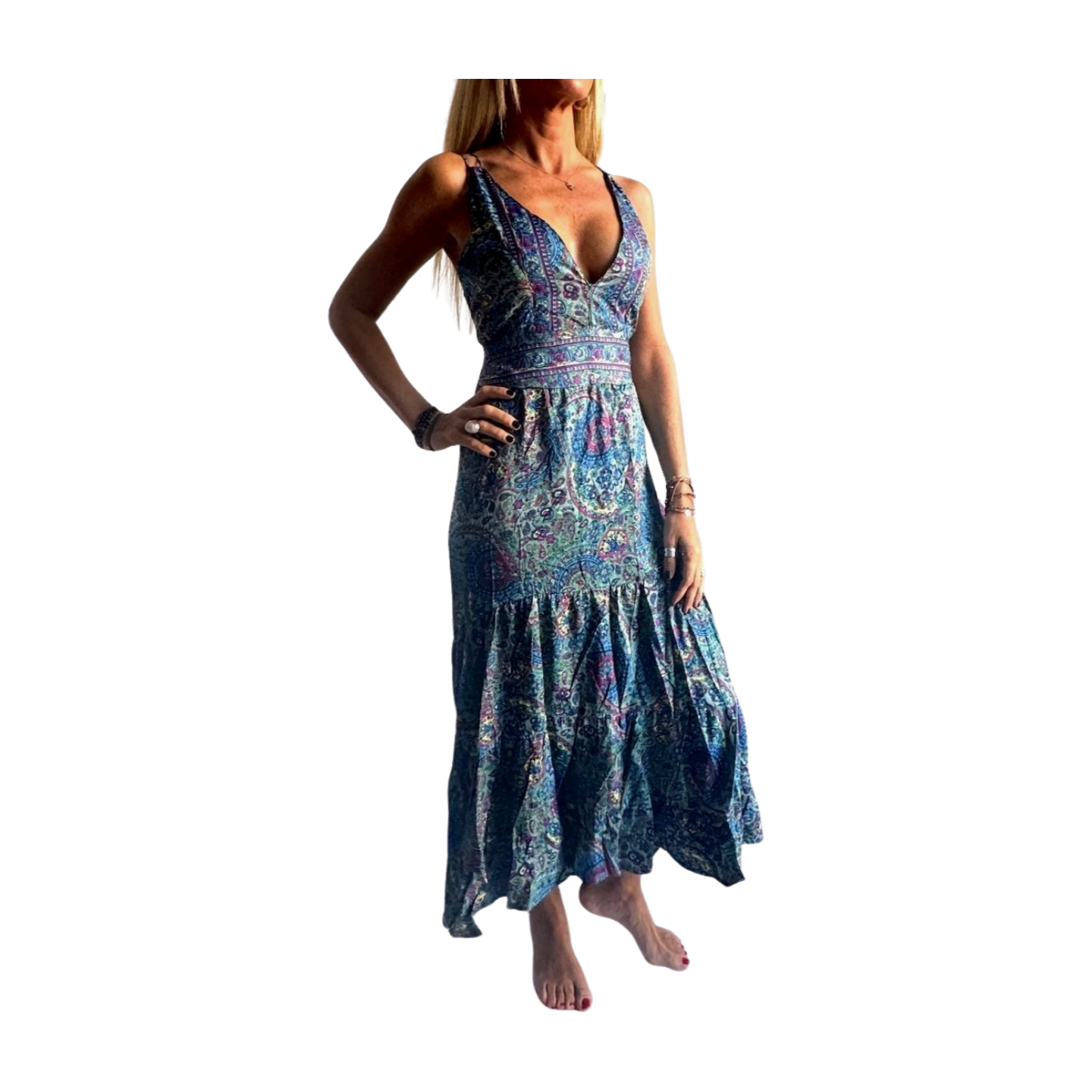 Vestido indio estampado de seda