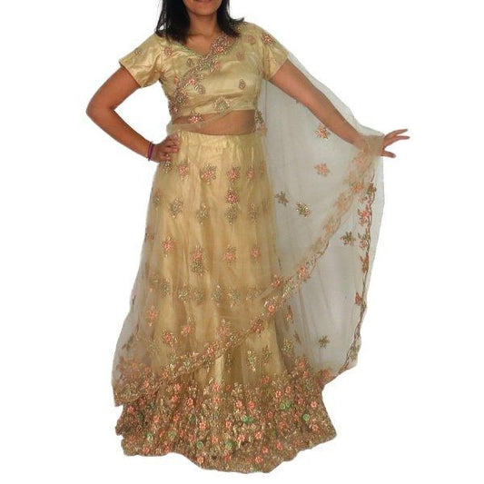 Conjunto Lengha choli y dupatta bordado color dorado