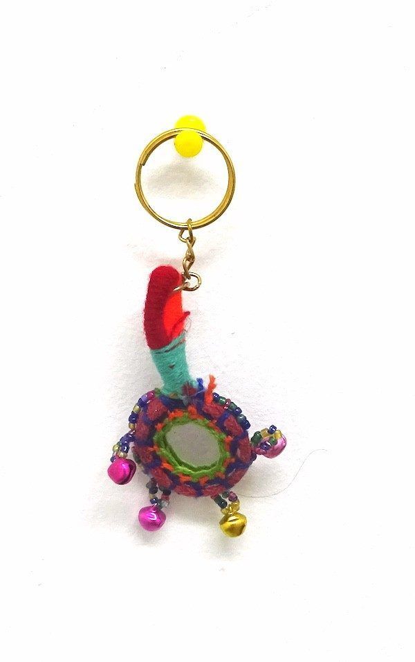 Llavero étnico de la India de tejido con espejito