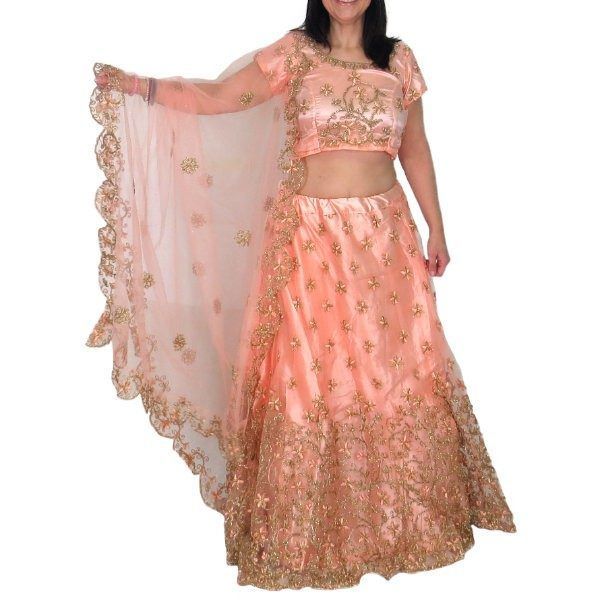 Conjunto Lengha choli y dupatta bordado color rosa palo