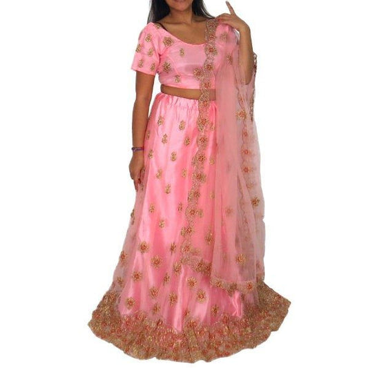 Conjunto bollywood de Lengha choli y dupatta bordado