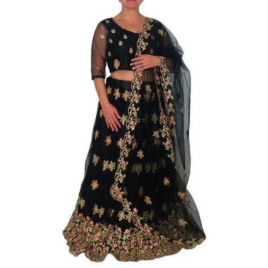 Conjunto Bollywood Lengha choli y dupatta bordado con flores