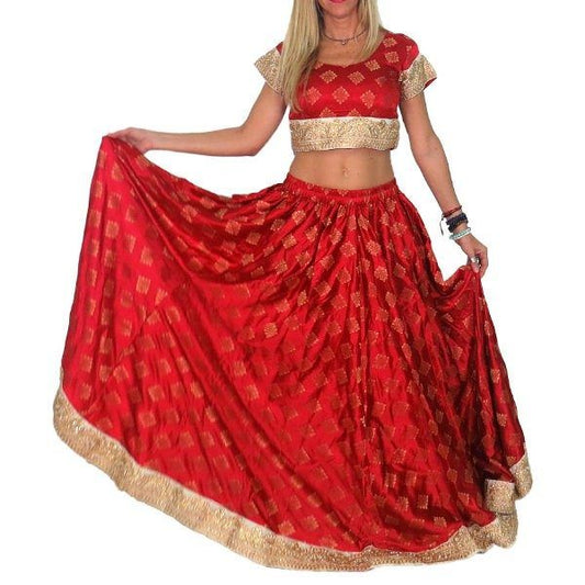 Conjunto Bollywood Lengha choli de seda con mucho vuelo
