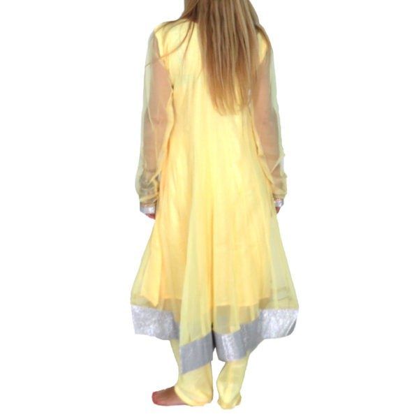 Anarkali bollywood amarillo con bordados de pedrería