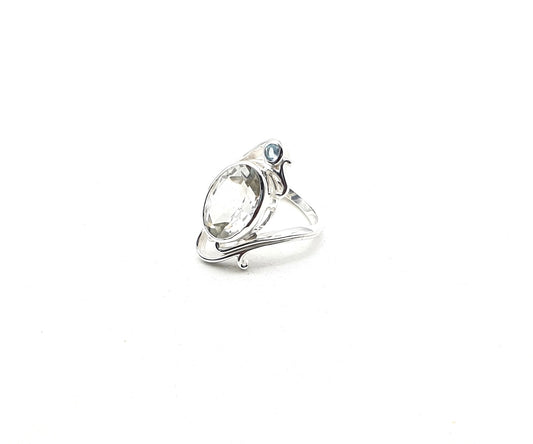 Anillo de Plata de la India con cuarzo y topacio azul