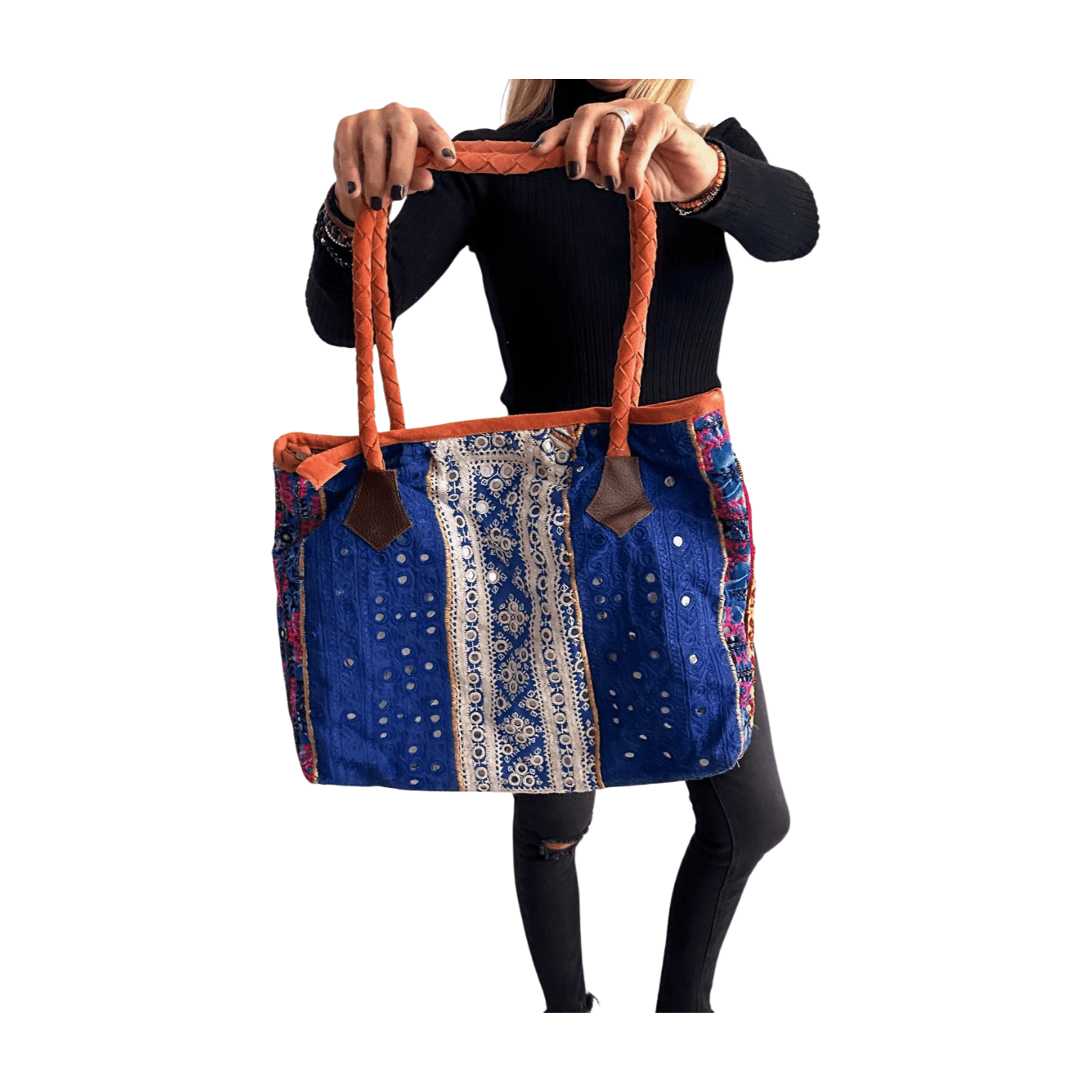 Bolso bohemio de piel con abalorios