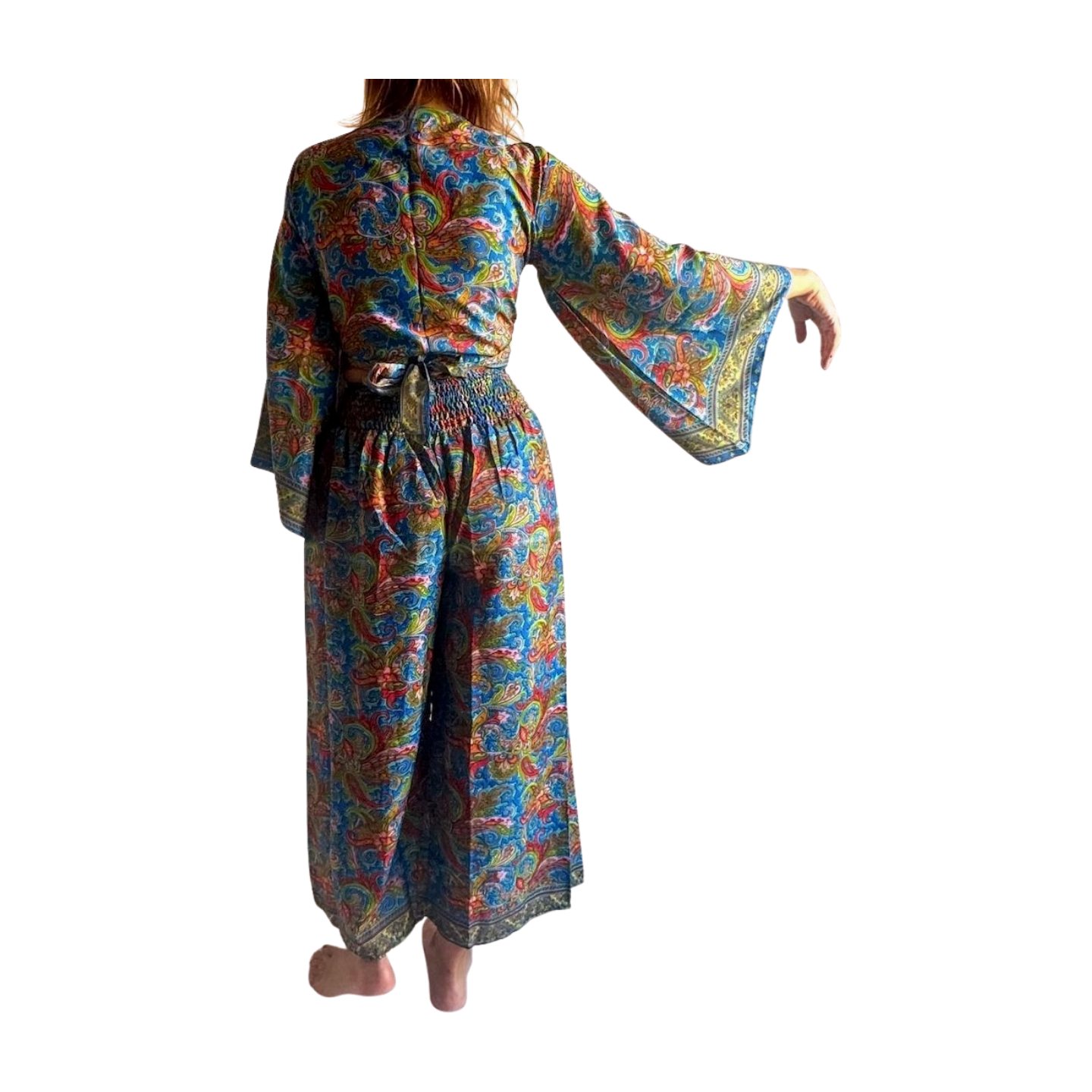 Conjunto de blusa y pantalón ancho de seda india
