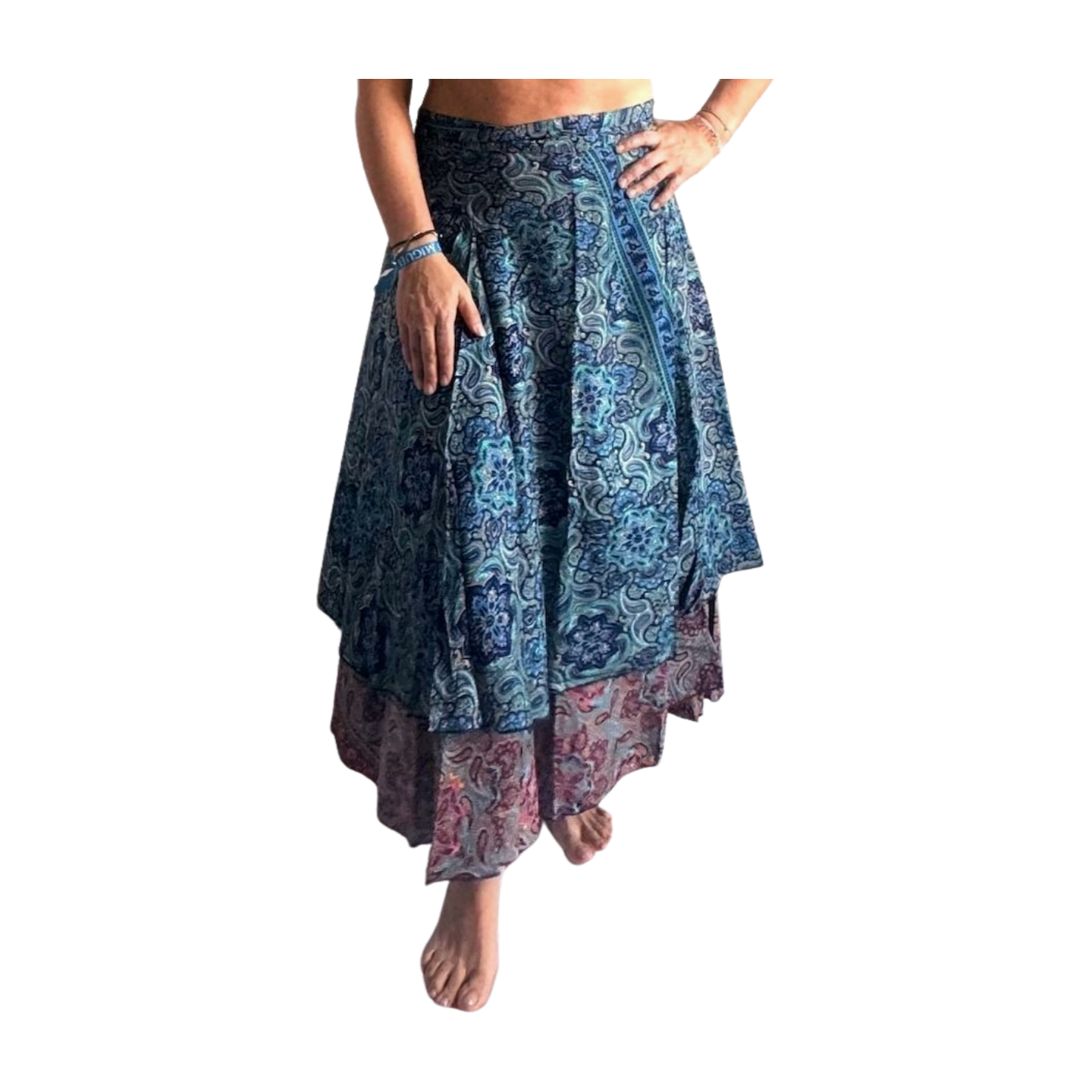 Falda pareo india de seda con estampado floral