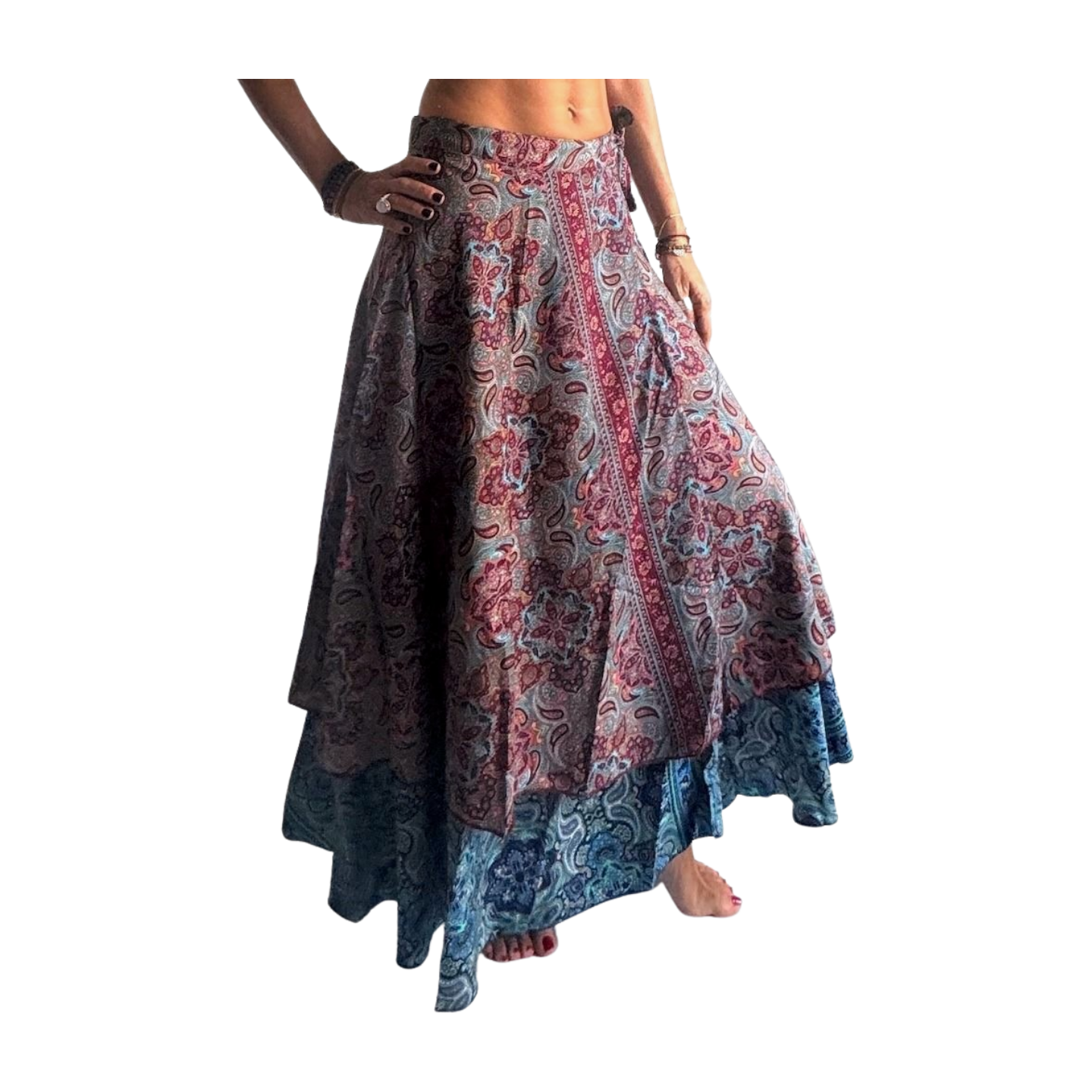 Falda pareo india de seda con estampado floral