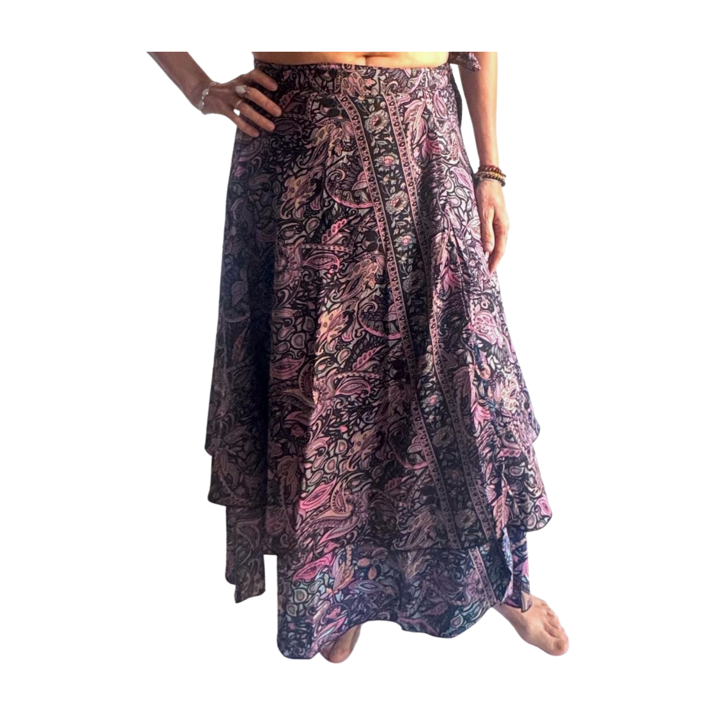 Falda pareo india de seda con estampado floral