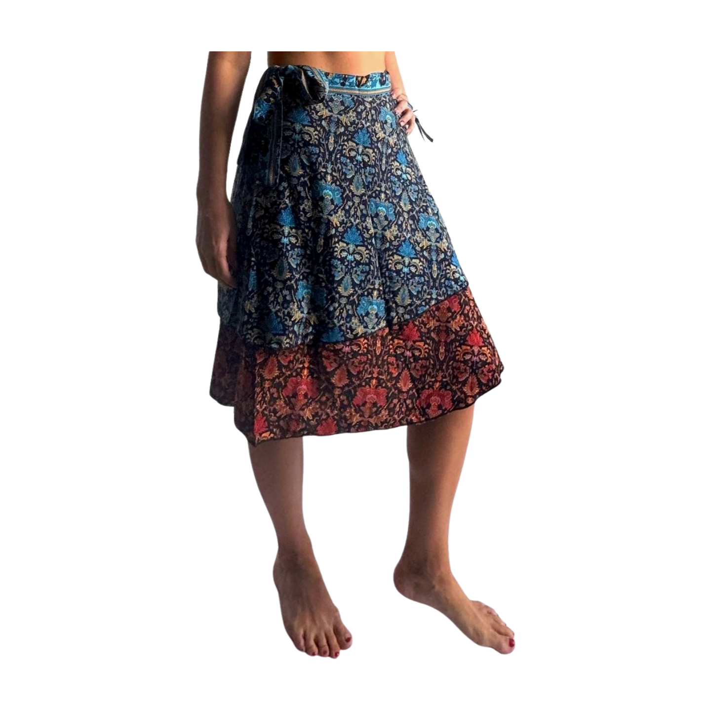 Falda pareo india de seda con estampado floral