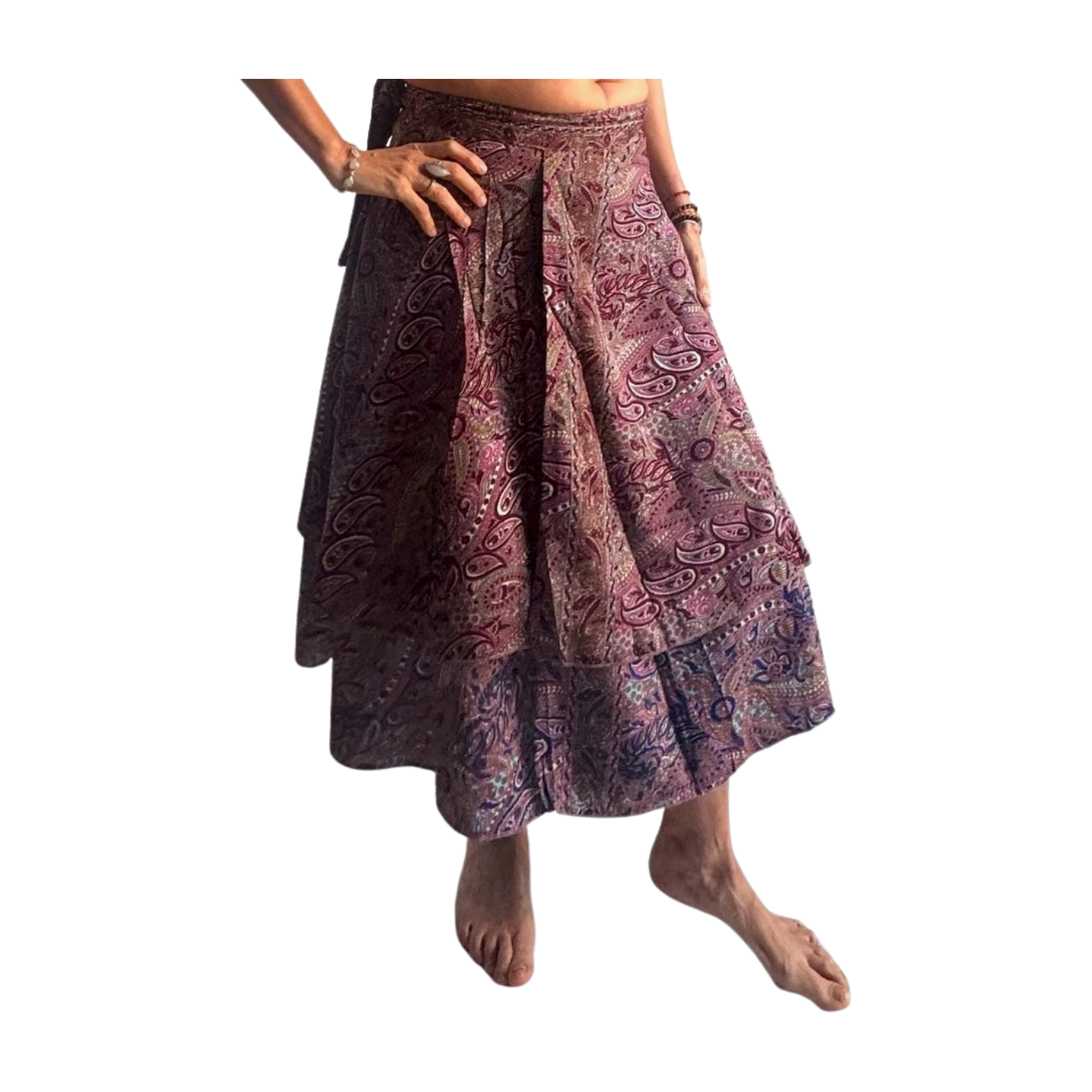 Falda pareo india de seda con estampado floral