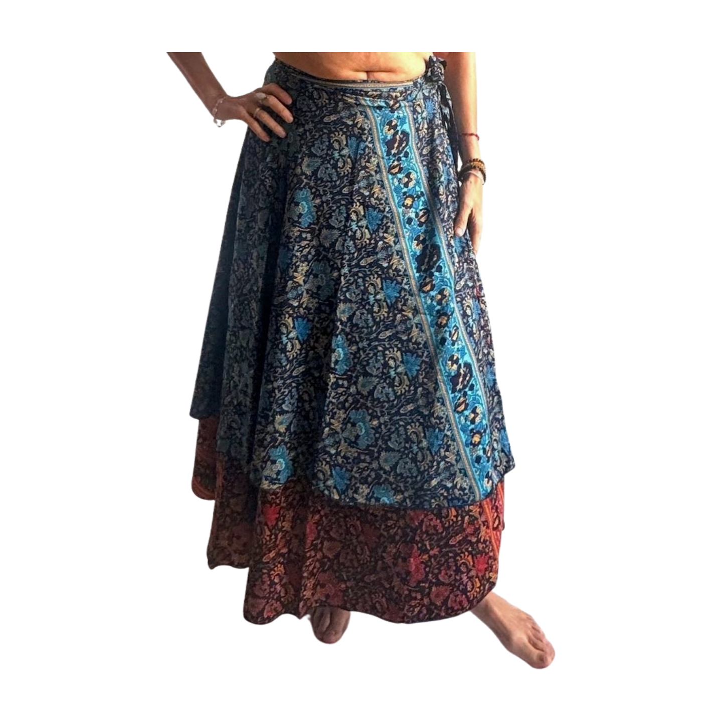 Falda pareo india de seda con estampado floral
