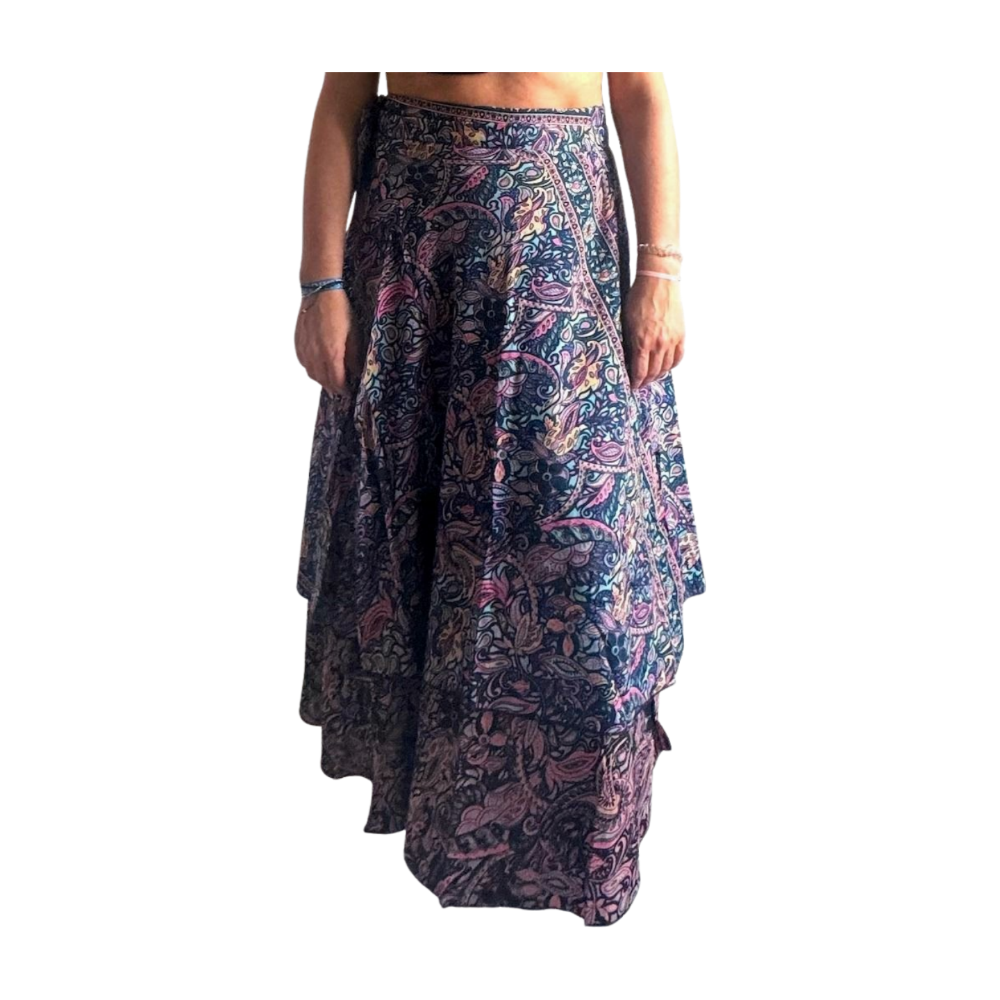Falda pareo india de seda con estampado floral