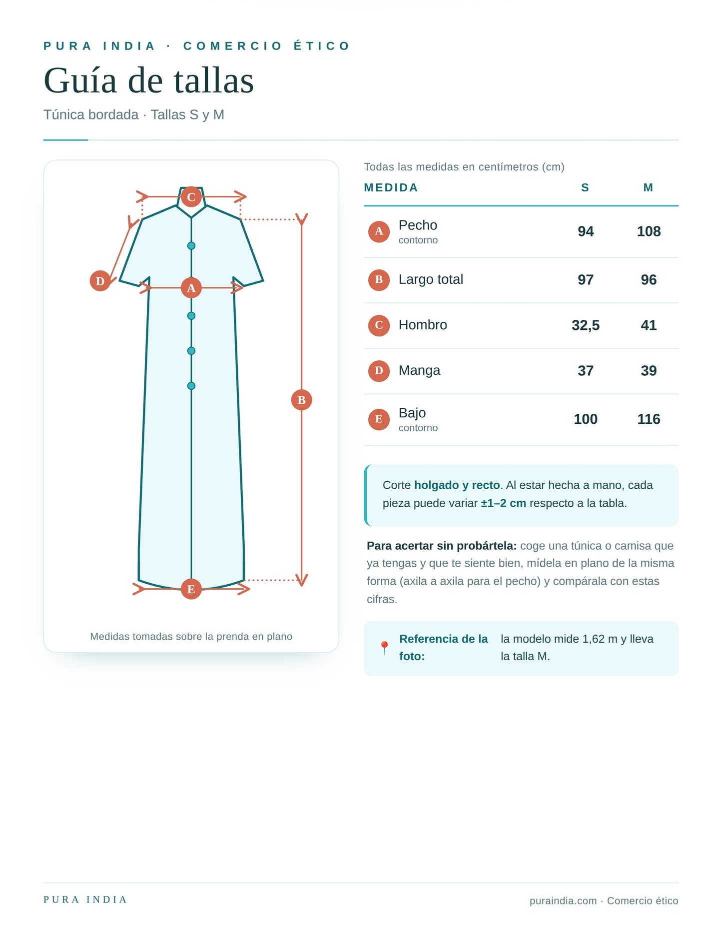 Camisola étnica (kurti) aguamarina