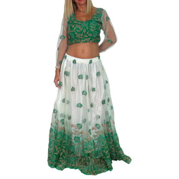Conjunto Bollywood Lengha choli con mucho vuelo