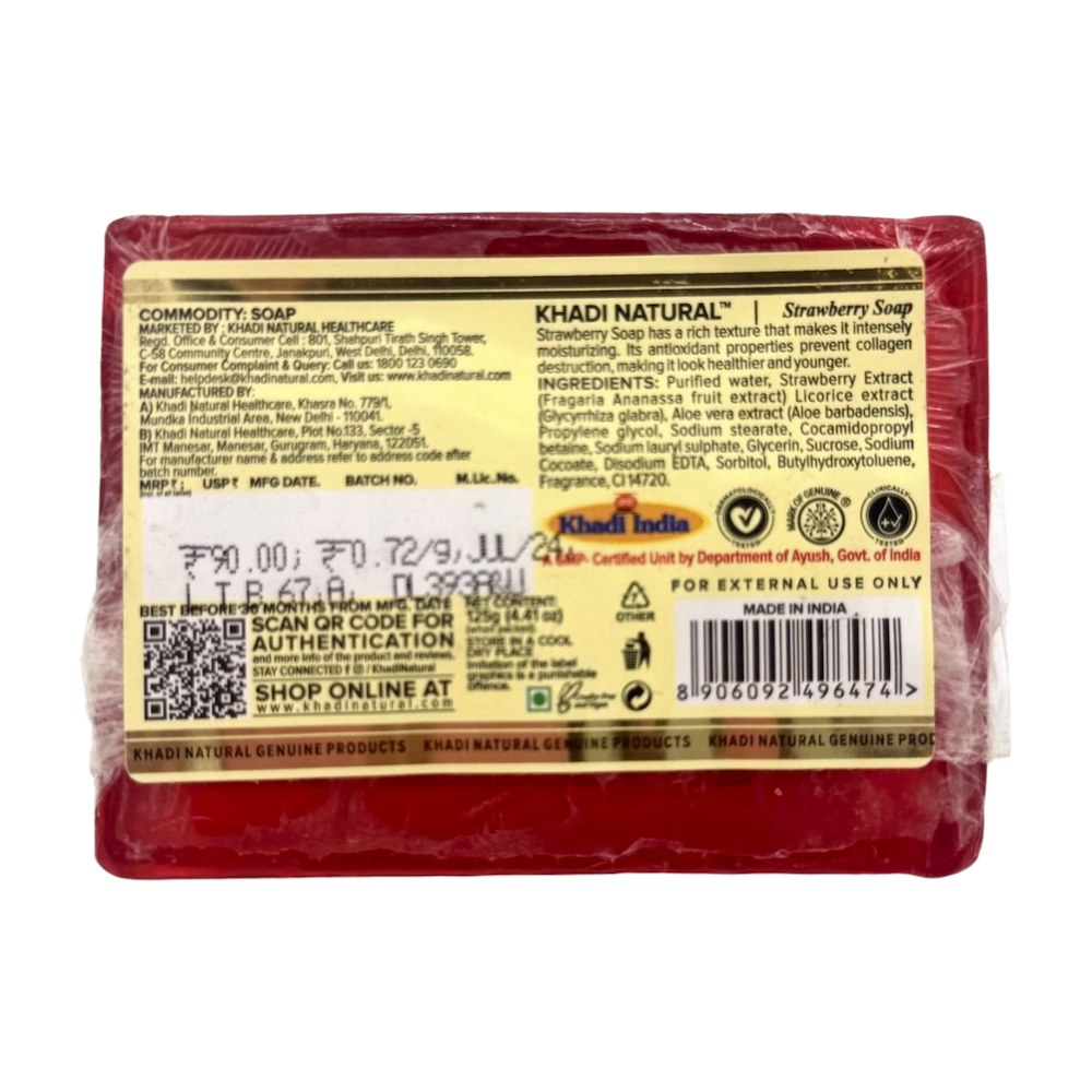 Jabón de FRESA aceite esencial KHADI NATURAL