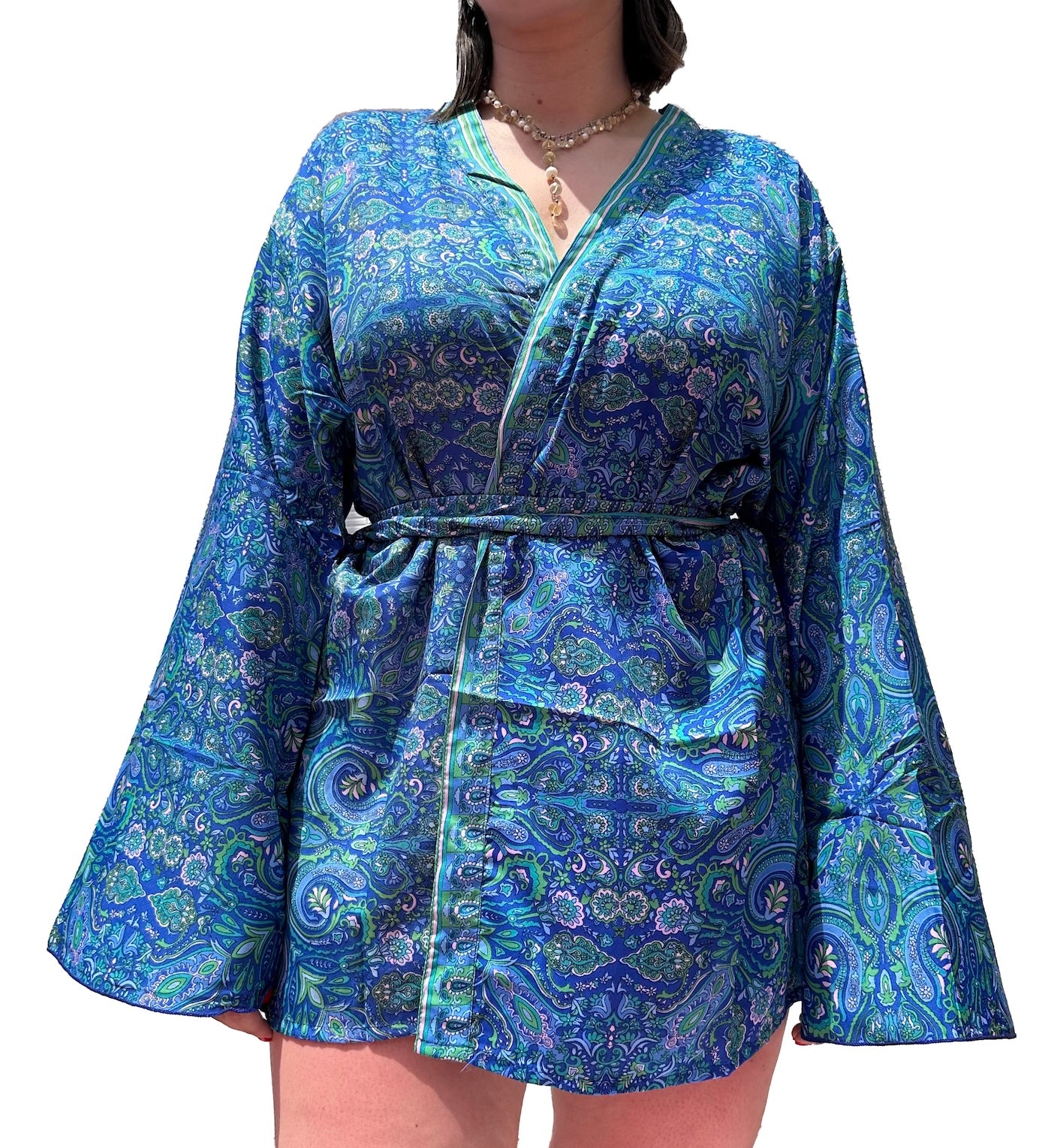 Kimono de seda india estampado azul– comercio ético (Copia)