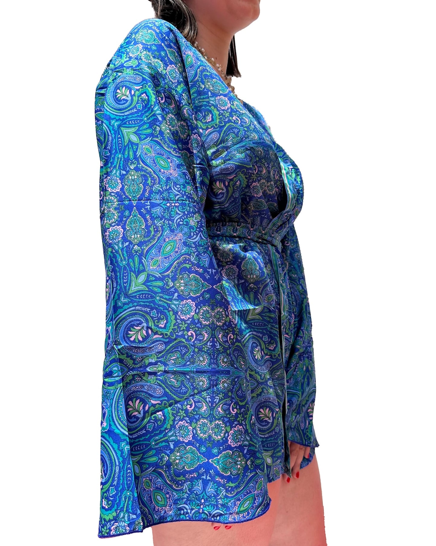 Kimono de seda india estampado azul– comercio ético (Copia)