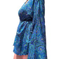 Kimono corto de seda india estampado azul– comercio ético